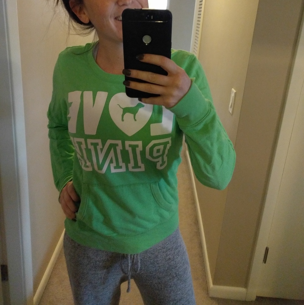 Victoria Secret pink collection green sweatshirt
